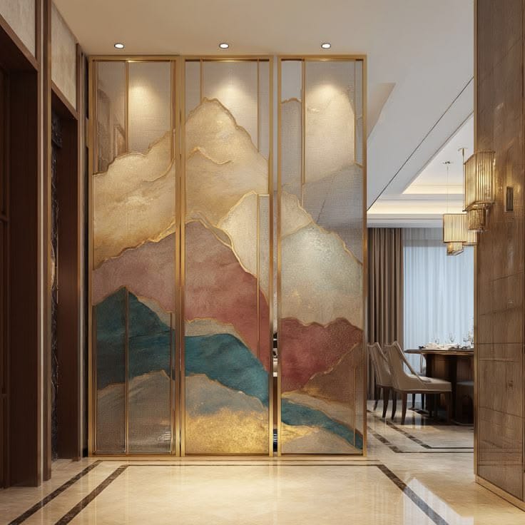 Decorative glass partition
